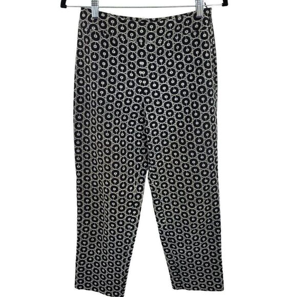Vintage 80's Crop Pants Petites 4P Black Silk White Embroidered Mid Rise Tapered - Picture 1 of 13